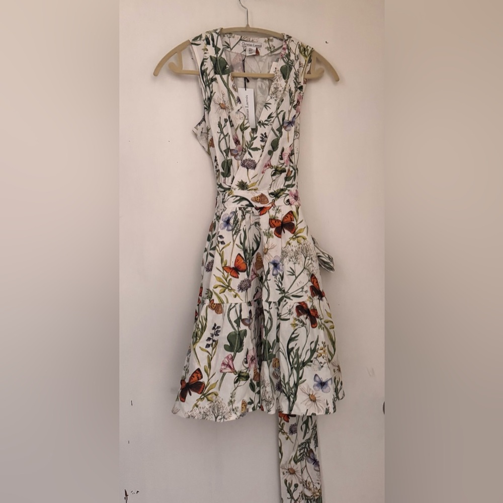 Christian Lacroix Blended Linen Multicolor Floral Midi Dress